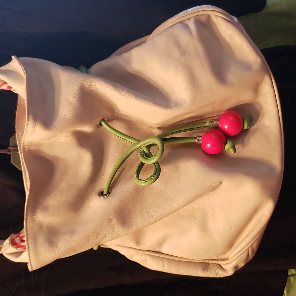 Moschino Jeans cherry purse.   Cream bucket purse with 🍒 detail!